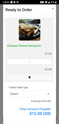 InstaOrder Mobile App Demo Screen 3
