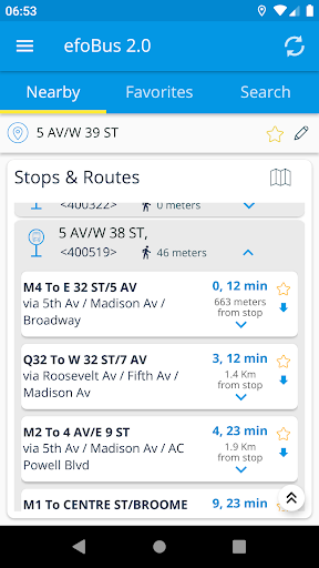 Android application efoBus 2.0 - Transit on time screenshort