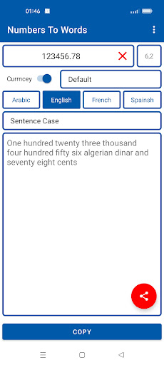 Numbers To Words (Ar/En/Fr/Es) Screen 2