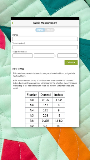 Quilting Calculators Screen 2