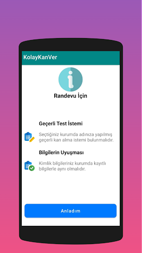 Android application KolayKanVer screenshort