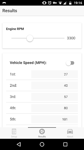 GearBuddy RPM-MPH Calculator Screen 2