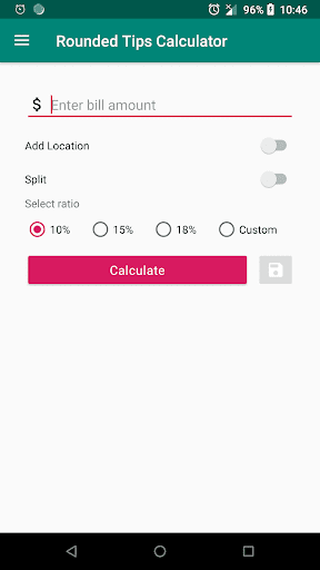 Android application Rounded Tip Calculator screenshort
