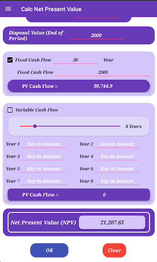 Net Present Value Screen 3