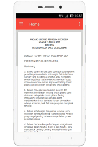 UU Perlindungan Saksi  Korban No 13 Tahun 2006