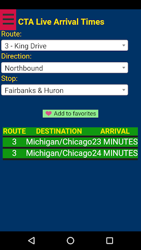 Chicago CTA Bus Tracker Screen 2