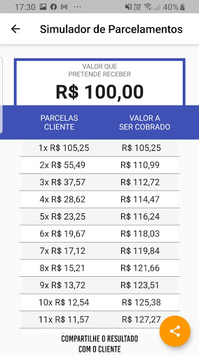 Calc. Taxas Maquina de Cartão Screen 3