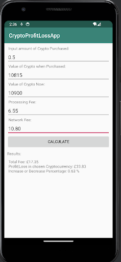 CryptoCurrencyProfitLoss Calc Screen 2