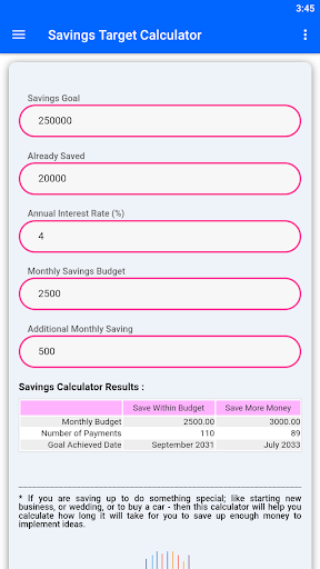 Android application Savings Target Calculator screenshort