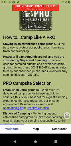 Android application Eastern Sierra Camping screenshort