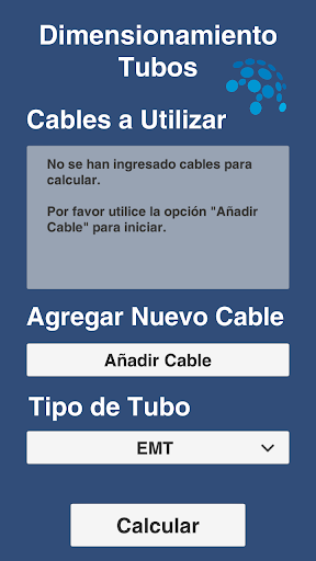 Android application Dimensionamiento de Tubos screenshort