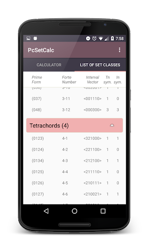Pitch Class Set Calculator Screen 2