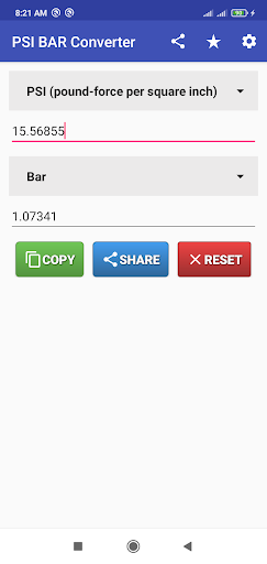 Android application Psi Bar Converter screenshort