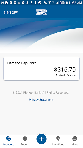 Pioneer Bank Mobile App Screen 2