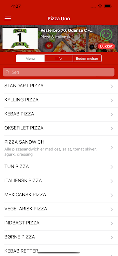 Android application Pizza Uno screenshort