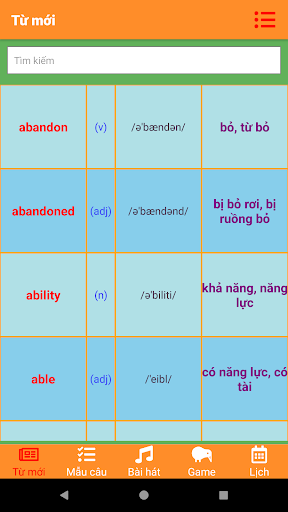 Android application Từ điển Anh Việt Love You 3000 screenshort
