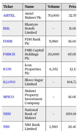 Malawi Stock Exchange App Screen 3