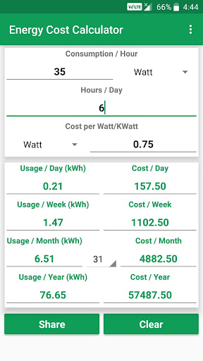 Energy Cost Calculator Screen 2