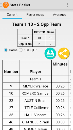 Android application Basketball stats screenshort