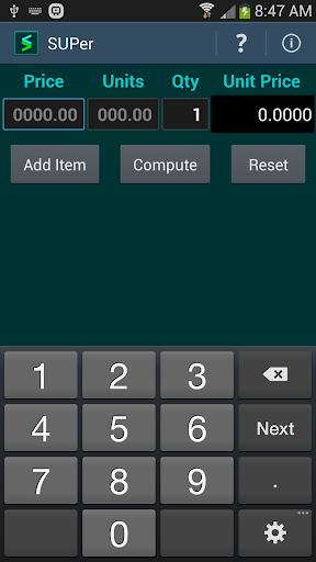 Android application SUPer: Simple Unit Pricer screenshort