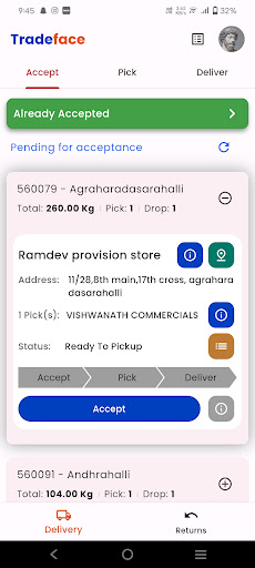 Android application Tradeface Transport screenshort