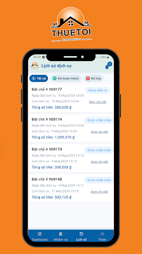 Android application THUETOI - Nhân viên screenshort