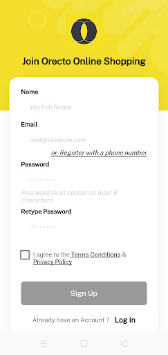 Orecto Online Shopping App Screen 3