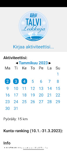 Android application Liikkuen läpi vuoden screenshort