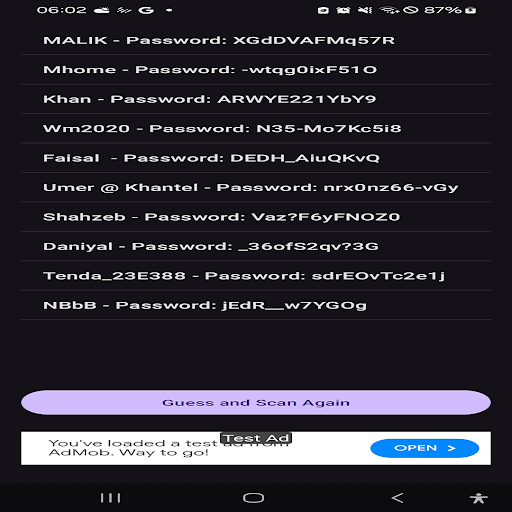 Android application Wifi Password Guesser screenshort