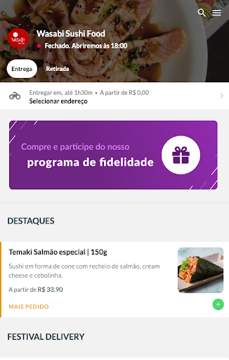Android application Wasabi Sushi Food Delivery screenshort