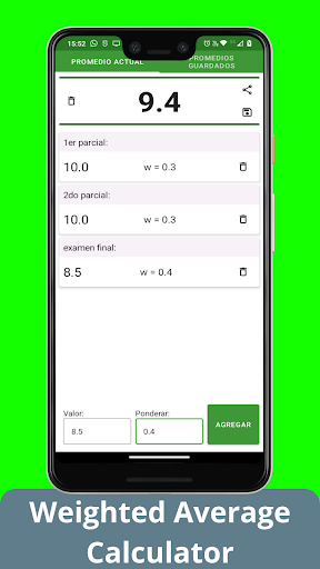 Average & Weighted Calculator Screen 2