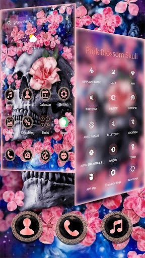 Pink Blossom Skull APUS Launcher Theme