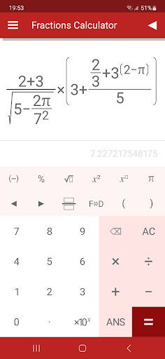 Android application Fractions Calculator screenshort