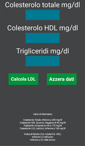 Android application Calcolo colesterolo cattivo screenshort
