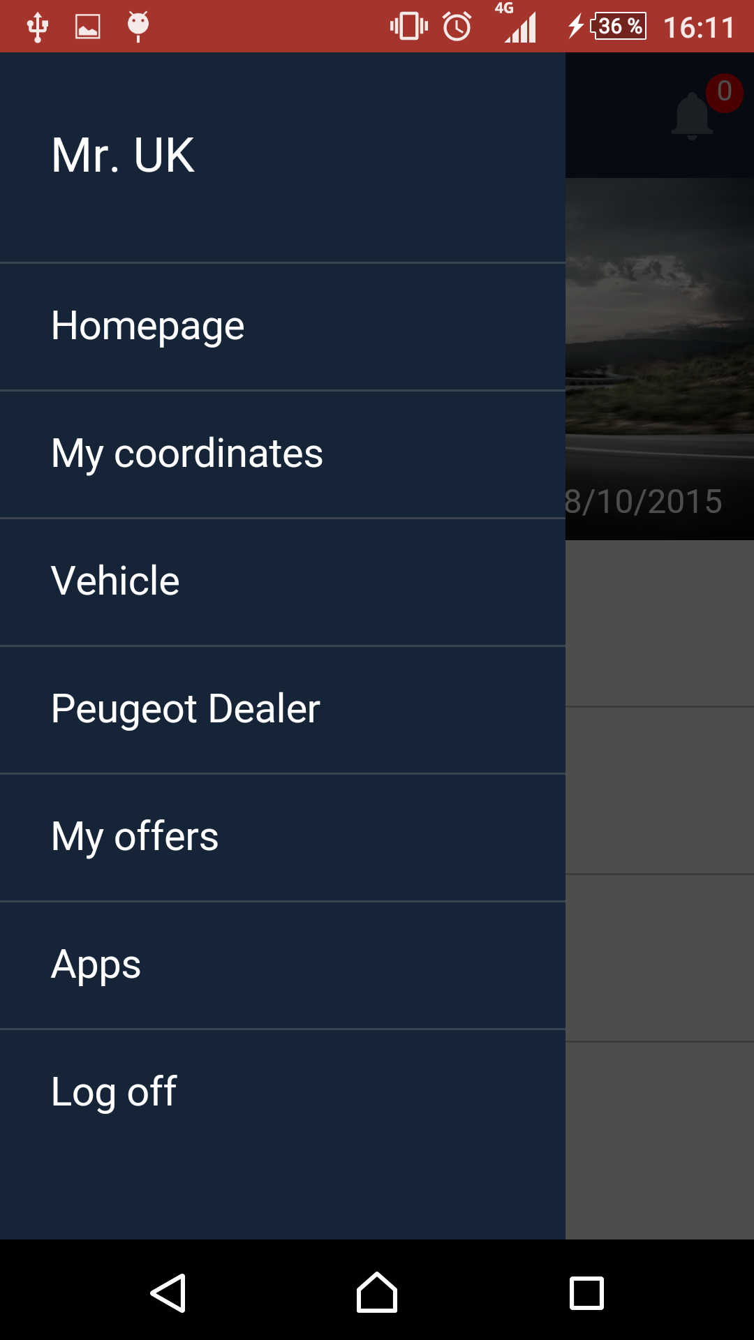 Android application MyPeugeot screenshort