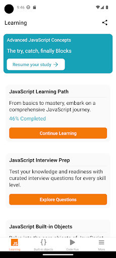 Android application Javascript Learn & Code editor screenshort