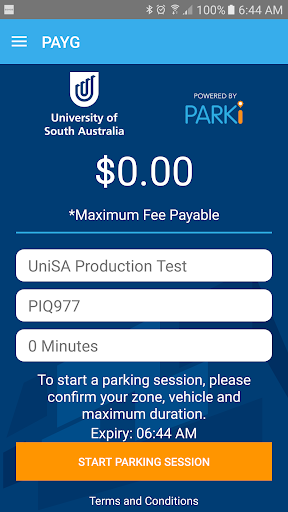 Android application UniSA Parki screenshort