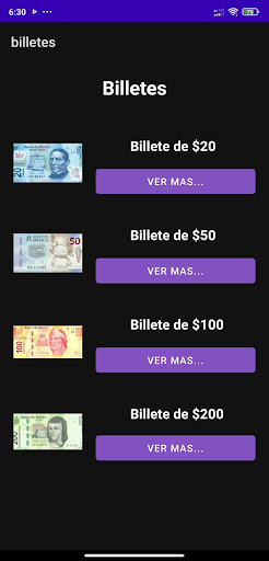 Android application Billetes screenshort