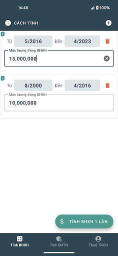 Android application Tính BHXH 1 Lần screenshort