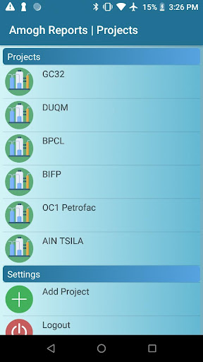 Android application Amogh Reports screenshort