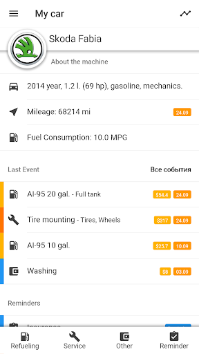 Android application MyCar - Expenses screenshort