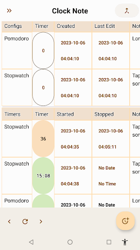Android application clock note - a time tracker screenshort