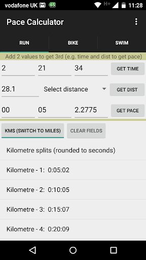 Android application Triathlon Pace Calculator screenshort