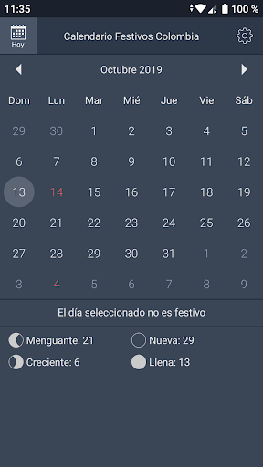 Android application Calendario Festivos Colombia screenshort