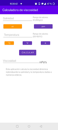 Viscosity Calculator Screen 2
