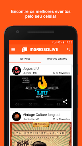 Android application IngressoLive screenshort