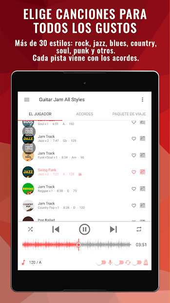 Capture 10 Backing Tracks Jam — acompañamiento para guitarra android