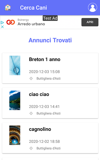 Android application Cerca Cani screenshort