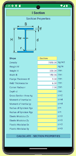 Section Properties Calculator Screen 2