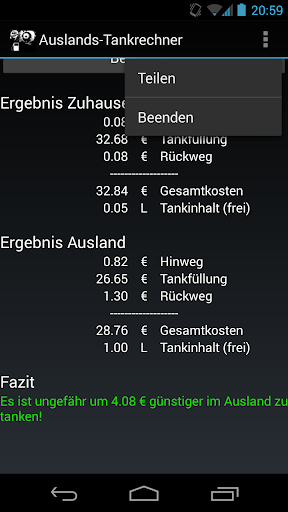 Auslands-Tankrechner Screen 3